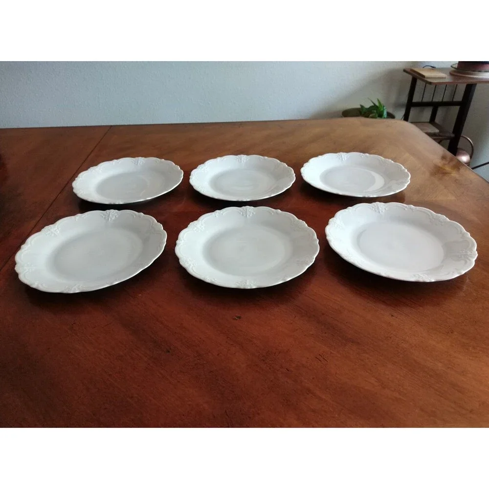 Set Lot 6x Tirschenreuth Baronesse Salad Dessert Plate 8.3” Wht Germany Bavaria